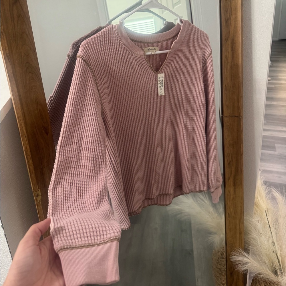 BNWT Madewell Waffle Split Neck Crop T-shirt In Wisteria Dove